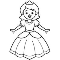 Cute cartoon princess wearing a crown and smiling, Black and white drawing of a princess wearing a crown and smiling vector