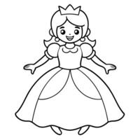 Cute cartoon princess wearing a crown and smiling, Black and white drawing of a princess wearing a crown and smiling vector