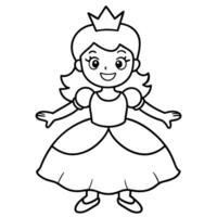 Cute cartoon princess wearing a crown and smiling, Black and white drawing of a princess wearing a crown and smiling vector