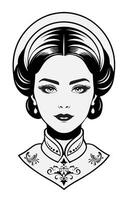 Edwardian hairstyle 1900s with voluminous updo and bonnet, and intricate collar pattern vector