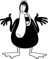 cartoon black duck animal character speaking coloring page vector