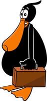 cartoon black duck animal character with briefcase vector