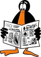 cartoon black duck animal character reading a newspaper vector