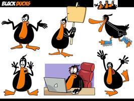 cartoon black duck animal character with blank banner vector