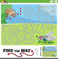 maze activity game with cartoon insects characters vector