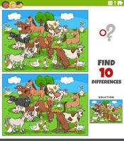differences game with cartoon farm animals group vector