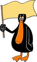 dibujos animados negro Pato animal personaje con blanco bandera vector