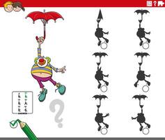 shadow activity game with cartoon clown character vector