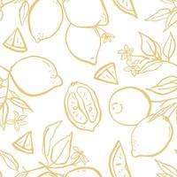 Hand drawn sketch style lemons seamless pattern. Tropical summer print for textile, packaging, wrapping paper vector