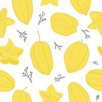 Carambola fruit on white background seamless pattern. Summer design for fabric, textile, wrapping paper, packaging vector