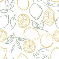 Hand drawn sketch style lemons seamless pattern. Tropical summer print for textile, packaging, wrapping paper vector
