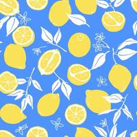 Bright seamless pattern with lemons and leaves. Tropical summer print for fabric, textile design, wrapping paper, cover vector