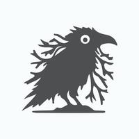 black and white minimalist Crow bird silhouette. white background vector