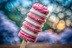Strawberry ice cream on a stick photo