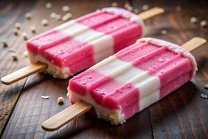 Strawberry ice cream on a stick photo