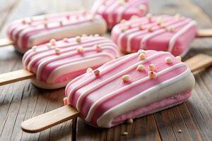 Strawberry ice cream on a stick photo