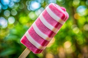 Strawberry ice cream on a stick photo