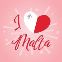 I love Malta sticker slogan. Design with conceptual heart and flag icon. Great for logo, card, website, print, design, poster, social media. Flat style illustration vector