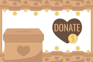 Frame of falling coins money in box charity and donation boxes border with heart says DONATE vector