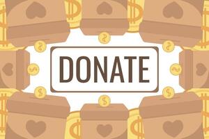 Frame of falling coins money in box charity and donation boxes border with heart says DONATE vector