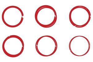 Set of hand drawn red circle highlighter, design element, round shape vector