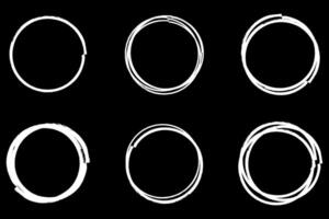 Set of hand drawn white circle highlighter on black background, design element, round shape vector