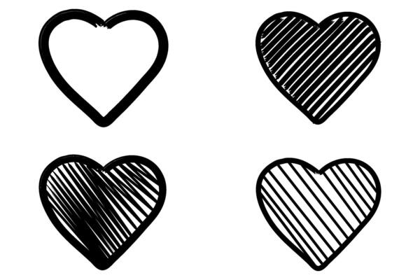 Set of hand drawn black heart design element