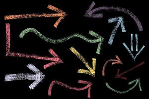 Set of colorful hand drawn chalk arrows, design element vector