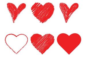 Set of hand drawn red heart design element vector
