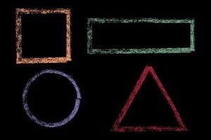 Set of hand drawn square rectangle circle triangle on black background design element vector