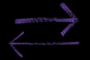 Two purple chalk drawing arrow on black background, design element vector