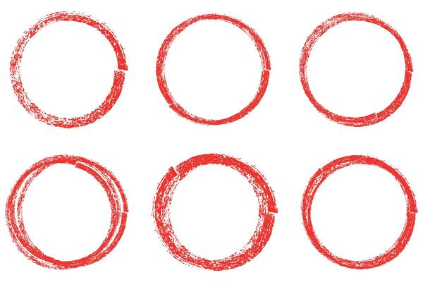 Set of hand drawn red circle highlighter, design element, round shape