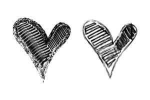 Two hand drawn black heart design element vector