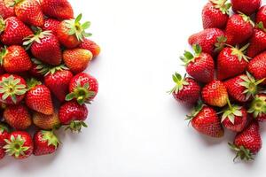 Strawberry isolated on white background. With empty copy space. View from above. photo