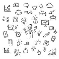 Hand drawn doodle business icons set isolated on white background. vector