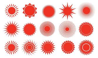 Sun icon sets red color. Different illustration sun drawing collection. Summertime figure concept. vector