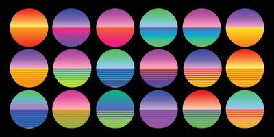 Sunset icon sets multi color background. Illustration colored vintage picture for badges. vector