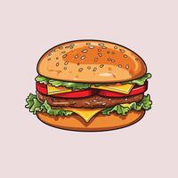 classic hamburger illustration simple flat color vector