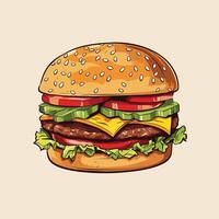 classic hamburger illustration simple flat color vector