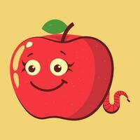 A jolly red apple with a tiny worm vector