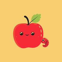 A jolly red apple with a tiny worm vector