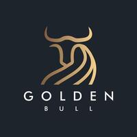 Golden Bull Bison Logo design template Linear Outline Style Icon Symbol design on Black background vector