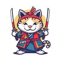 samurai cat character vector