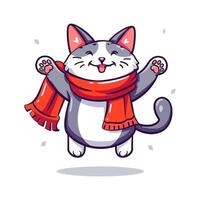 A cat wearing a team scarf and cheering vector