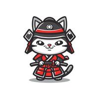 samurai cat character vector