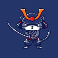 A young cat practicing with a samurai sword vector