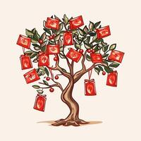 A decorated tree with red envelopes vector