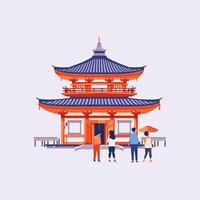 A serene scene of people visiting a temple vector