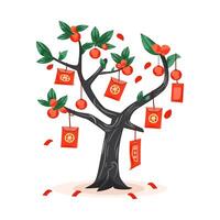 A decorated tree with red envelopes vector