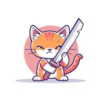 A young cat practicing with a samurai sword vector